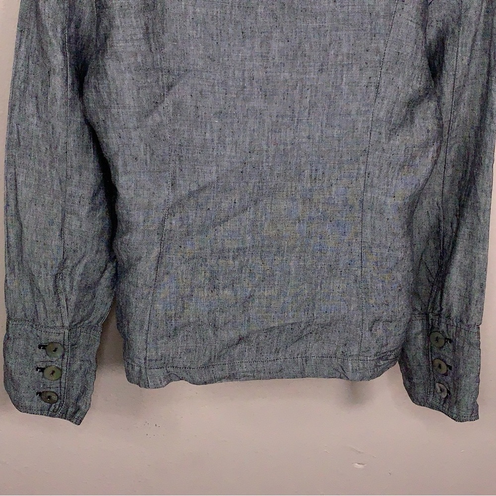 Small Willow Slate Grey Blue Linen Long Sleeve Top Plunge Vneck Design Goth Boho - Picture 12 of 16